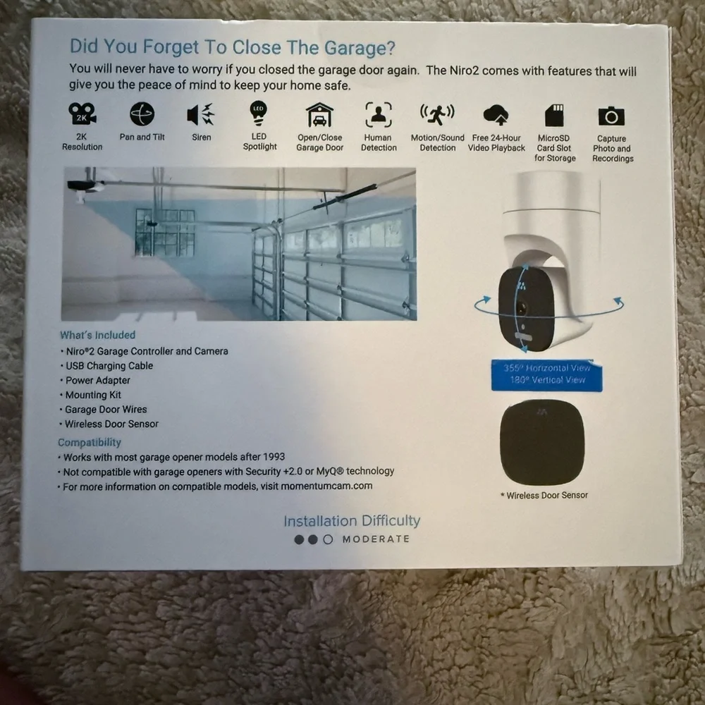 Momentum NIRO 2 White WiFi Garage Controller and Camera